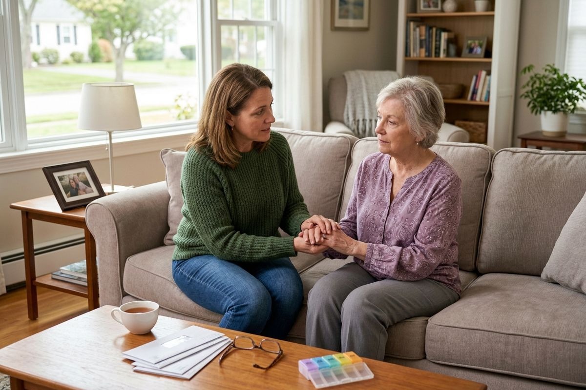 Caregiver and senior holding hands